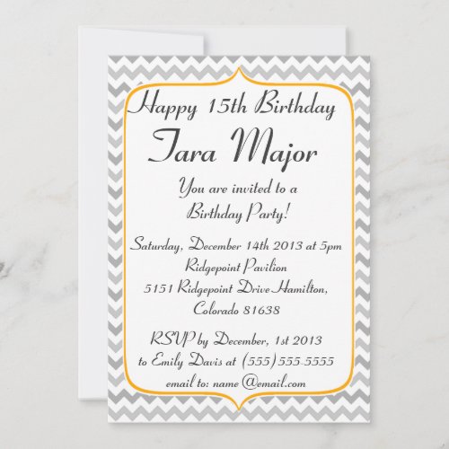 Neon Orange and Grey Chevron Birthday Invitation
