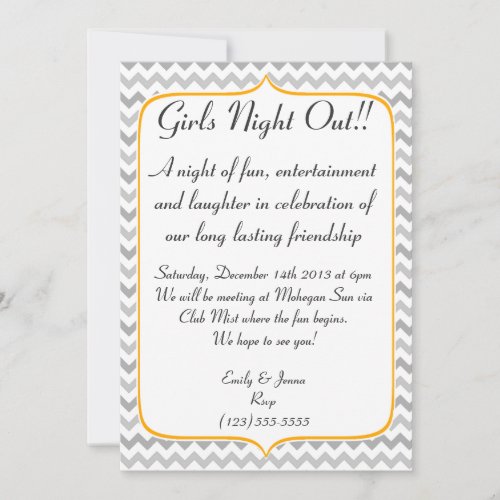 Neon Orange and Grey Chevron Girls Night Out Personalized Invitations