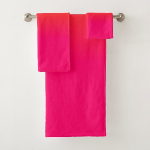 Neon Orange and Neon Pink Ombre Shade Color Fade Bath Towel Set