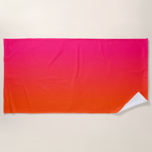 Neon Orange and Neon Pink Ombre Shade Color Fade Beach Towel