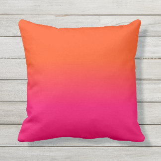 Neon Orange and Neon Pink Ombre Shade Color Fade Outdoor Pillow