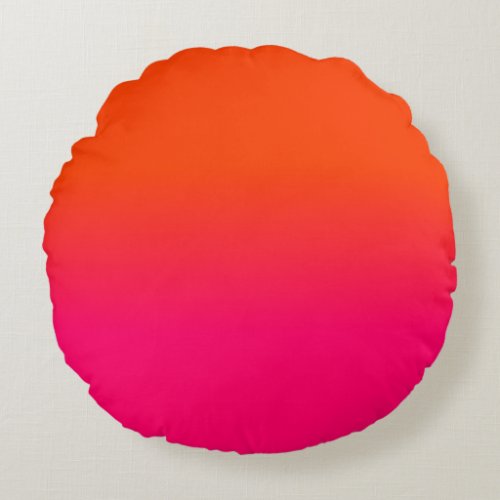 Neon Orange and Neon Pink Ombre Shade Color Fade Round Pillow