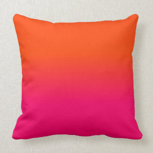Neon Orange and Neon Pink Ombre Shade Color Fade Throw Pillow