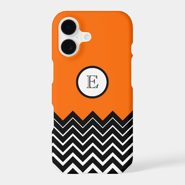 Neon Orange Black White Chevron Zigzag Monogram Case-Mate iPhone Case (Back)
