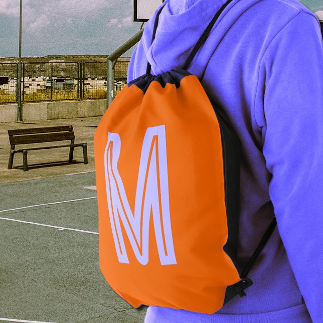 neon orange - bold monogram  drawstring bag (Creator Uploaded)
