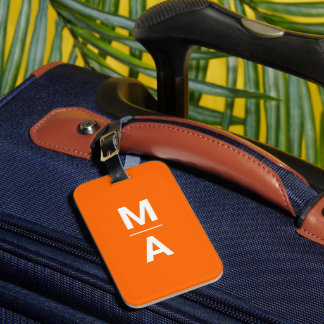 neon orange  - bold monograms  luggage tag