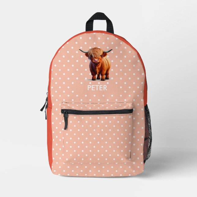 NEON Orange Cow  School theme Printed Backpack (Front)