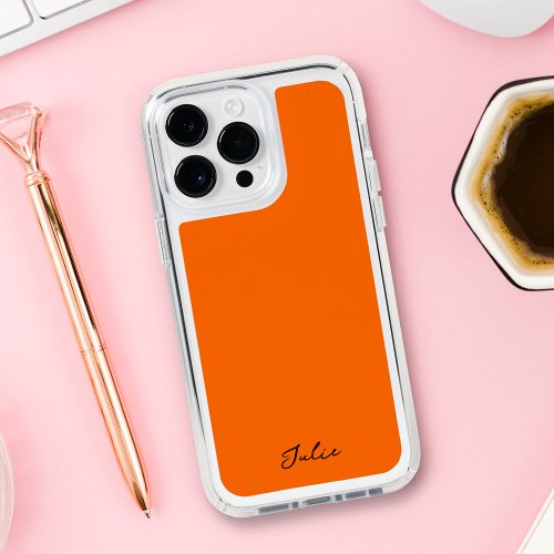 Neon Orange Custom Calligraphy Name Minimal Clear Speck iPhone 14 Pro Max Case