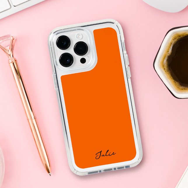 Neon Orange Custom Calligraphy Name Minimal Clear Speck iPhone Case (Creator Uploaded)