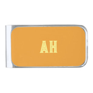 Neon Orange Elegant Monogram Color Plain Bright Silver Finish Money Clip