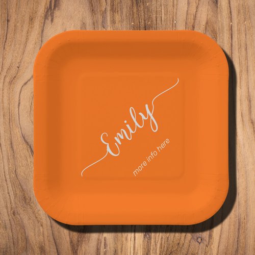 neon  orange elegant script paper plates