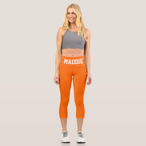 Neon Orange Funky Custom Name Leggings