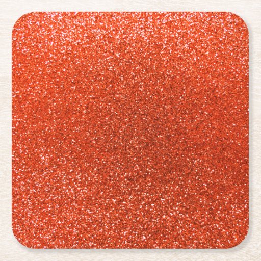 Neon orange glitter square paper coaster | Zazzle