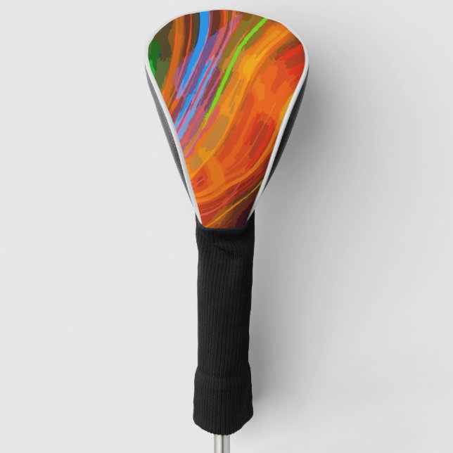 Neon Orange Green Blue Light Streak Design Golf Head Cover (Front)
