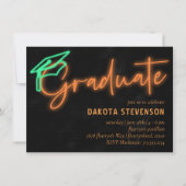 Neon Orange Light Glow | Modern Retro Graduation Invitation (Front)