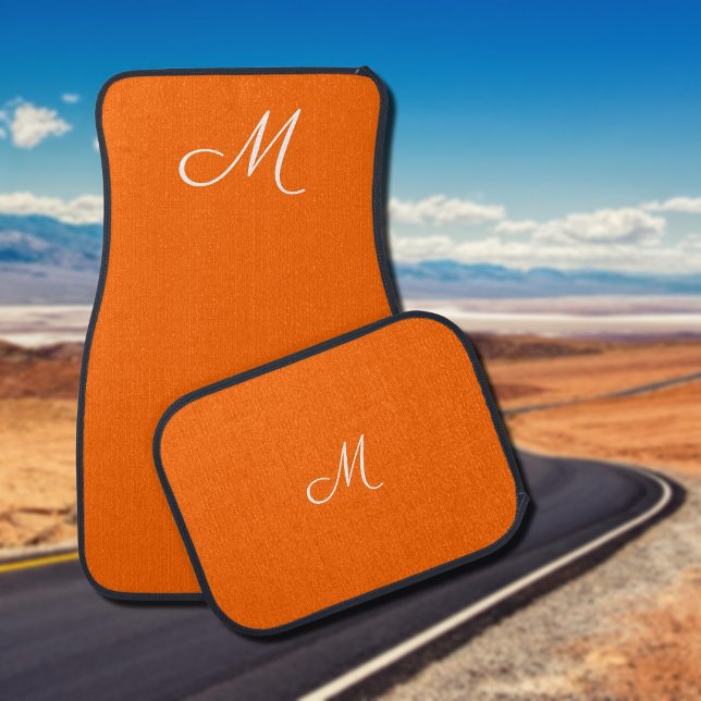 Neon  orange -  monogrammed   car floor mat (Creator Uploaded)