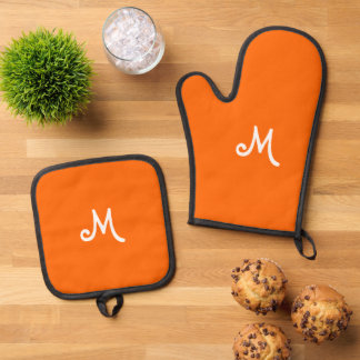 neon orange - monogrammed oven mitt & pot holder set