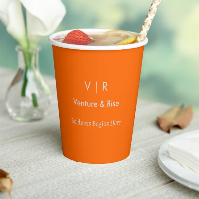 Neon Orange Paper Cup – Custom Monogram&Text (Insitu)