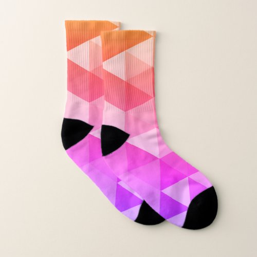 Neon orange pink triangles geometry pattern socks