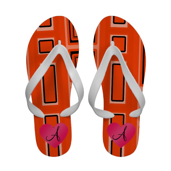 Neon orange retro squares monogram sandals