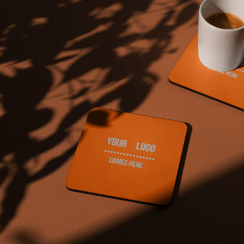 Neon  Orange Solid Color -  Add Logo Square Paper Coaster by almawad at Zazzle