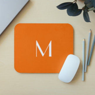 neon  orange solid color - add monogram mouse pad