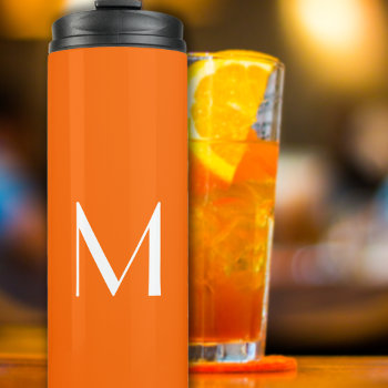 Neon  Orange Solid Color - Add Monogram  Thermal Tumbler by almawad at Zazzle