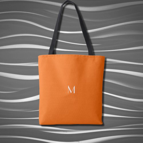 neon  orange solid color _ add monogram tote bag