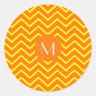 neon orange  yellow    chevron - add monogram classic round sticker