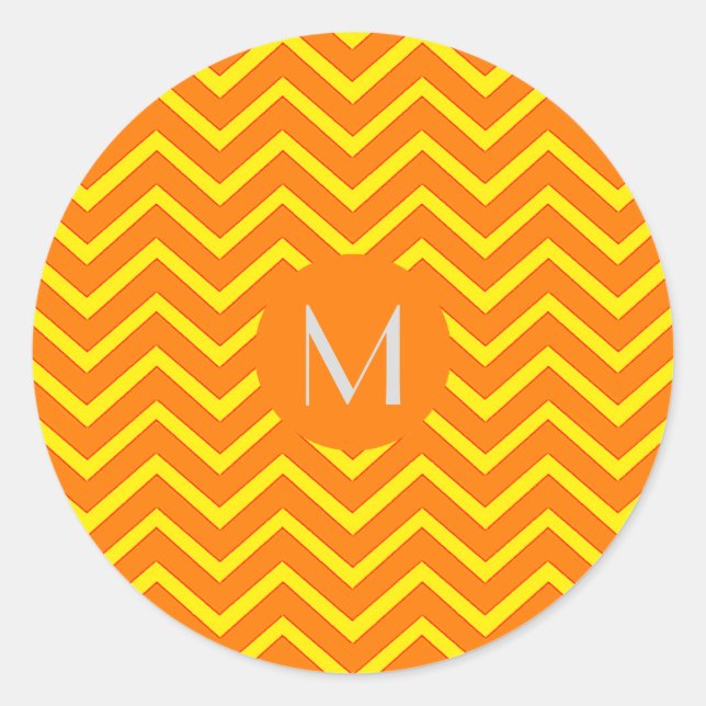 neon orange  yellow    chevron - add monogram classic round sticker (Front)