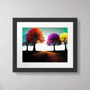 Neon Orange Yellow Purple Blue Unique Trees Framed Art