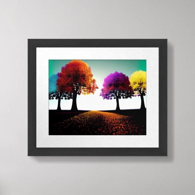 Neon Orange Yellow Purple Blue Unique Trees Framed Art (Framed Front)