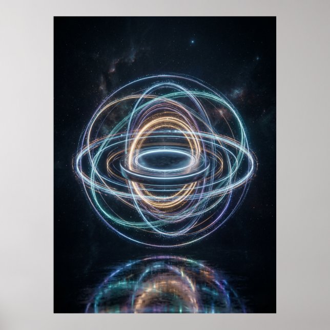 Neon Orbital Rings Abstract Space Poster (Front)