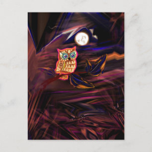 Neon Owl Thunderstorm Flash Fantasia Postcard