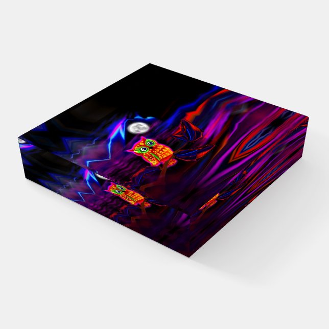 Neon Owl Thunderstorm Flash Paperweight (Angled)