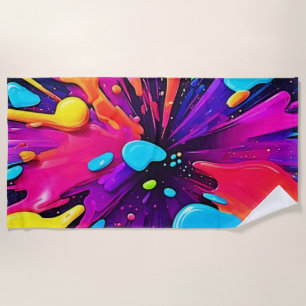 Neon Paint Burst Art Beach Towel