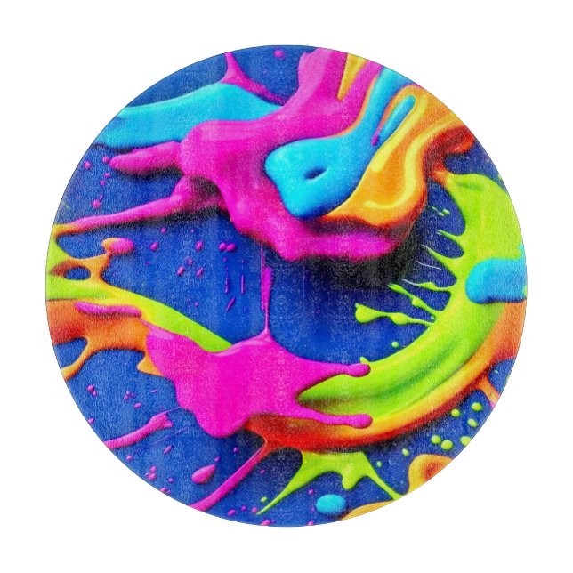 Neon Paint Drip Art Cutting Board (Front)