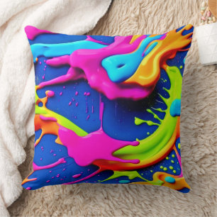 Neon Paint Drip Art Throw Pillow