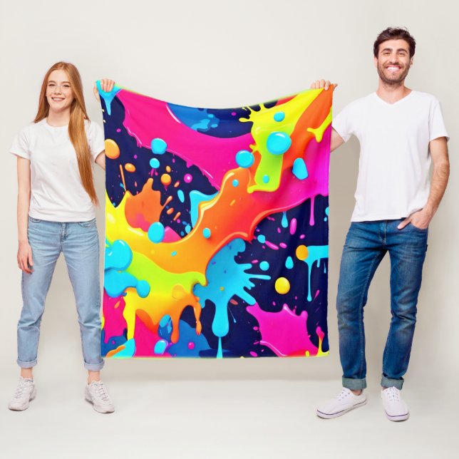 Neon Paint Explosion Fleece Blanket (In Situ)