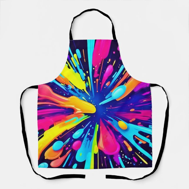  Neon Paint Explosion on Dark Canvas Apron (Front)