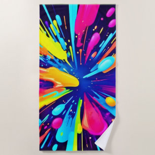 Neon Paint Explosion on Dark Canvas Beach Towel