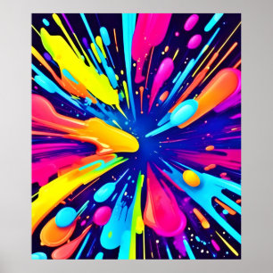 Neon Paint Explosion on Dark Canvas Poster