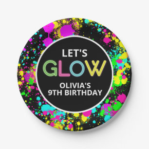 Neon paint glow birthday paper plates