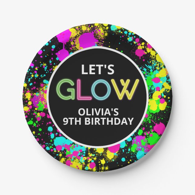 Neon paint glow birthday paper plates (Front)