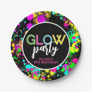 Neon paint glow birthday paper plates