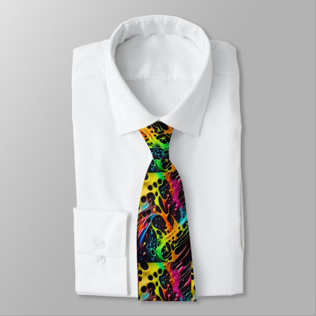 Neon Paint Splash Blue Green Yellow Red Neck Tie (Tied)