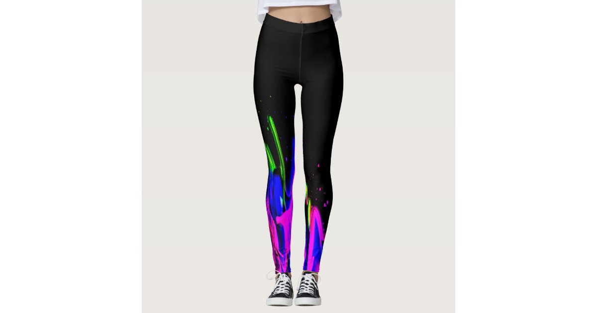 Neon Paint Splash Blue Pink Green and Black Leggings