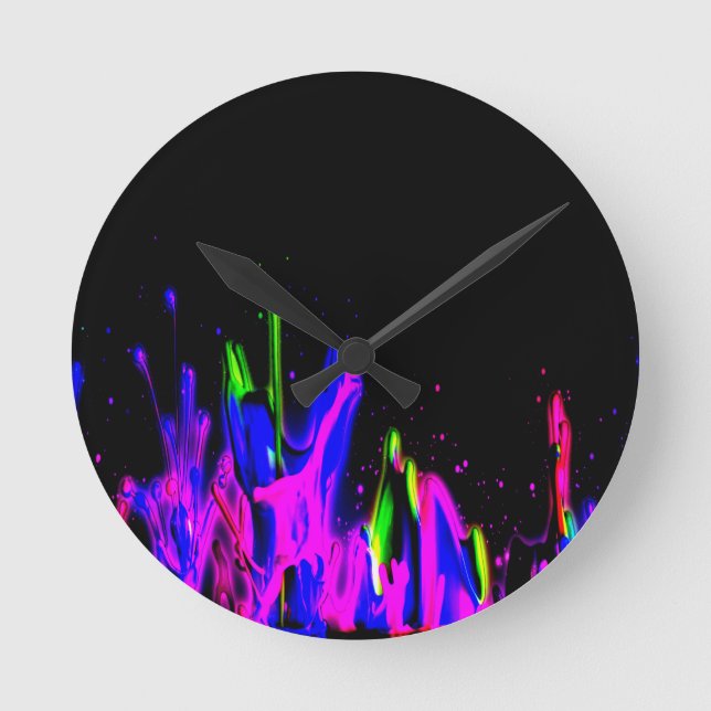 Neon Paint Splash Colorful.  PERSONALIZE IT Round Clock (Front)