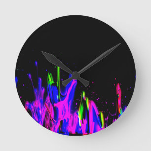 Neon Paint Splash Colorful.  PERSONALIZE IT Round Clock