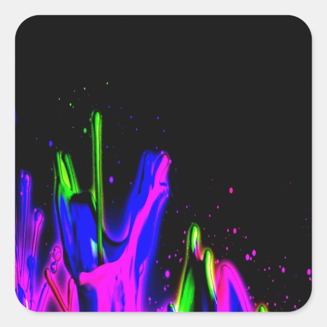 Neon Paint Splash Colorful.  PERSONALIZE IT Square Sticker (Front)